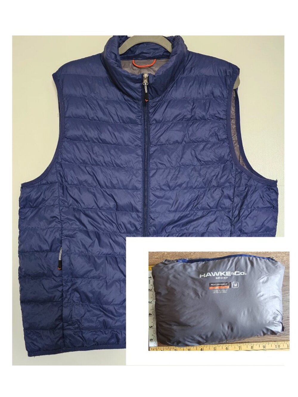 Hawke & Co Sport Performance Zip Up Packable Puffer Vest M Medium Blue